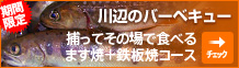 期間限定 川辺のバーベキュー 捕ってその場で食べる ます焼き+鉄板焼きコース チェック→